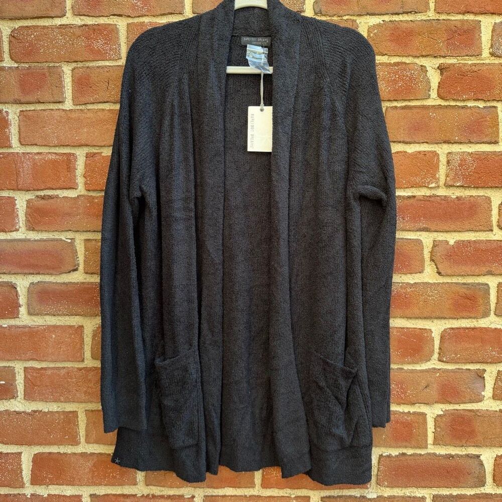 Barefoot Dreams Women's CozyChic Lite Raglan Shawl Collar Cardigan Black XL NWT